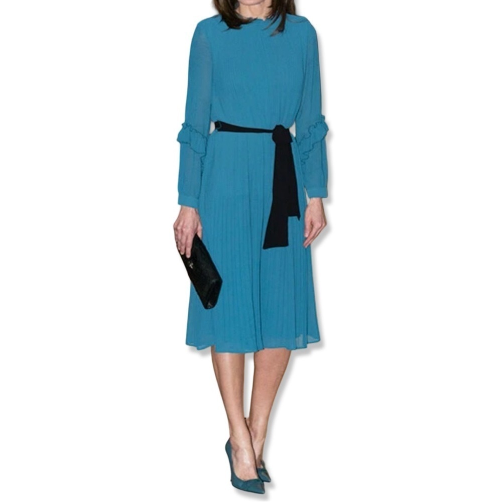 ZARA Pleated Jumpsuit Dress With Belt Cobalt Queen Letizia